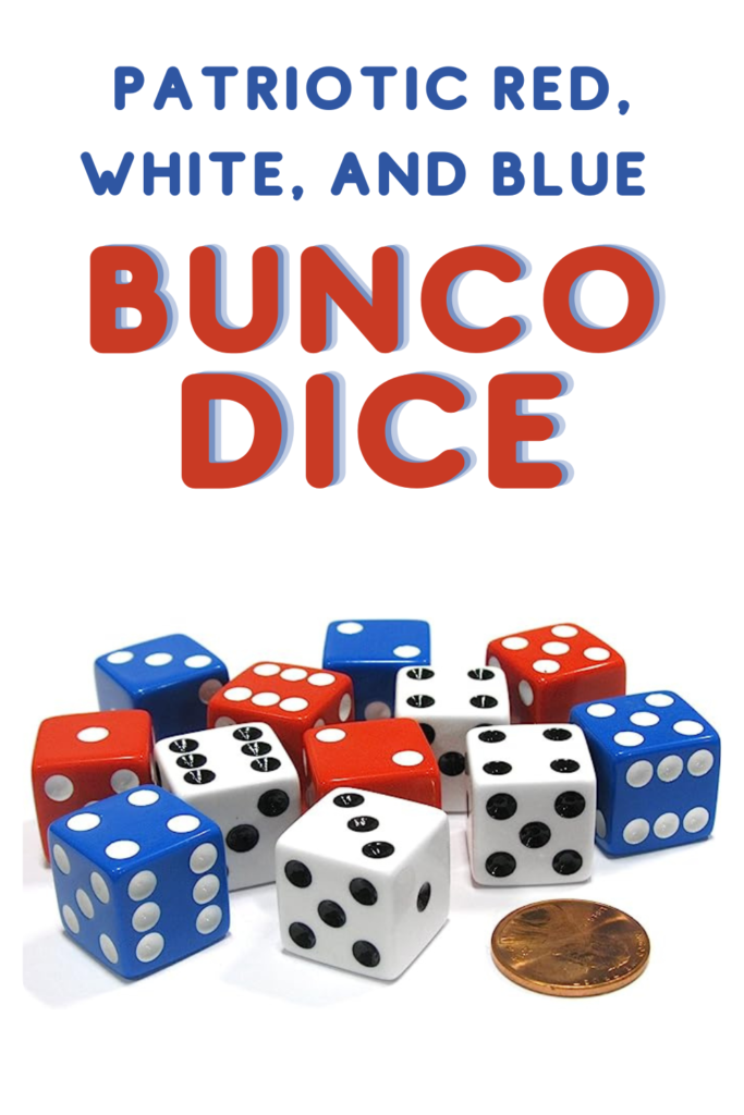 red, white, and blue dice