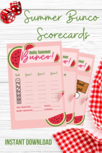 summer bunco scorecards