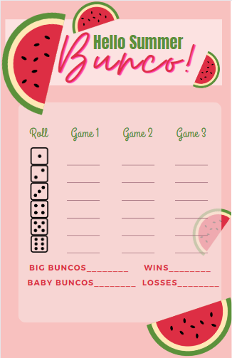 Summer Bunco Scorecard