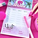 Barbie bunco score sheets for pink bunko theme showing dice doll barbie movie theme ideas with ghost card table numbers tally sheet for bunco instant download printable to easily print at home scorecard kit bundle